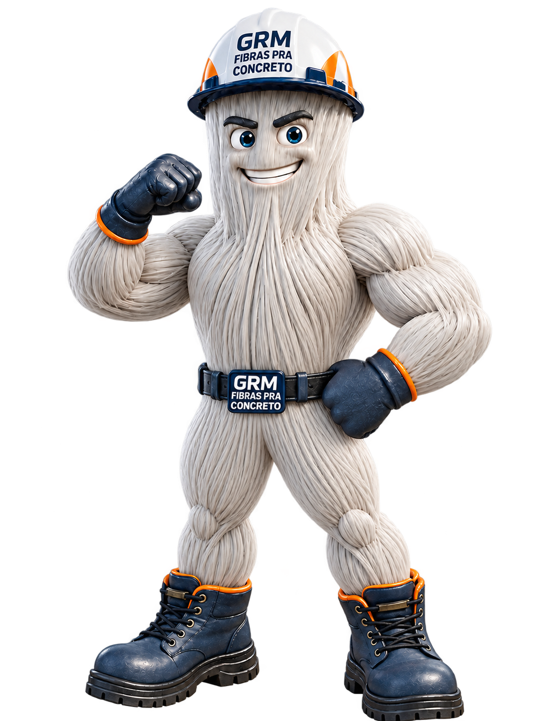 Mascote GRM com capacete e uniforme da marca
